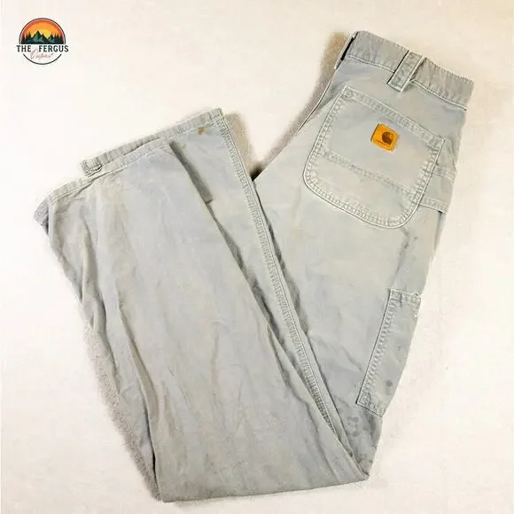 Carhartt Carpenter Utility Pants Gray Dungaree Fit B151 FAT Pockets Men Sz  32X36
